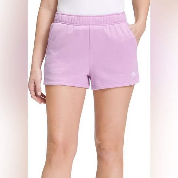 The North Face Half Dome Fleece Shorts Purple Athletic Shorts Elastic Waistband - Picture 2 of 9